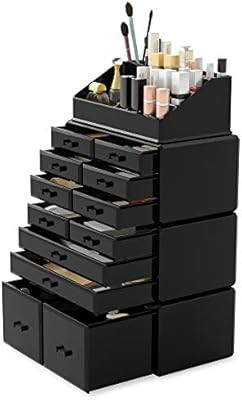 Readaeer Makeup Cosmetic Organizer Storage Drawers Display Boxes Case with 12 Drawers(Black) | Amazon (US)