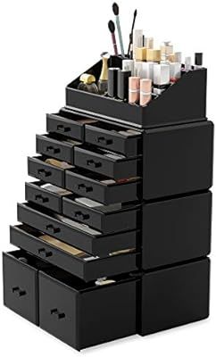 Readaeer Makeup Cosmetic Organizer Storage Drawers Display Boxes Case with 12 Drawers(Black) | Amazon (US)