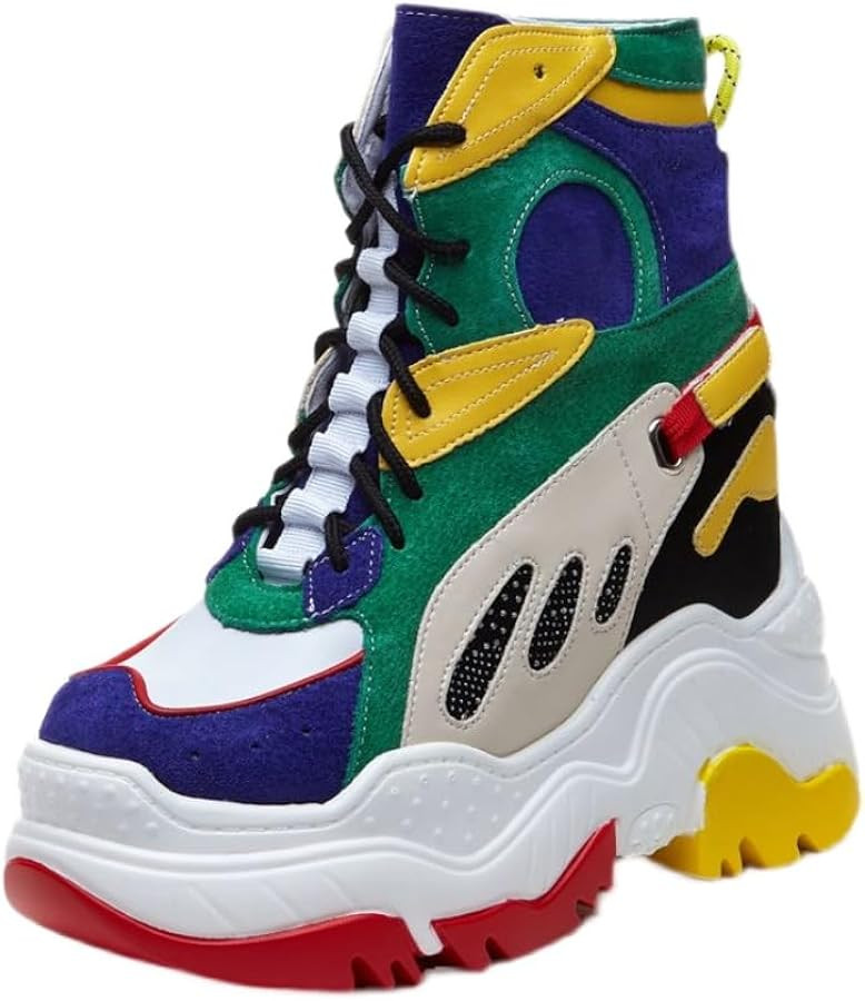 12 CM Height Hidden Heel Women's Color Block Spring Autumn Winter Ankle Boots Suede Leather Chunk... | Amazon (US)