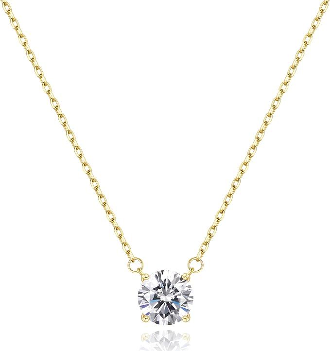 Jewlpire 18K Gold Diamond Necklaces for Women Dainty Silver Birthstone Necklace for Women, Birthd... | Amazon (US)
