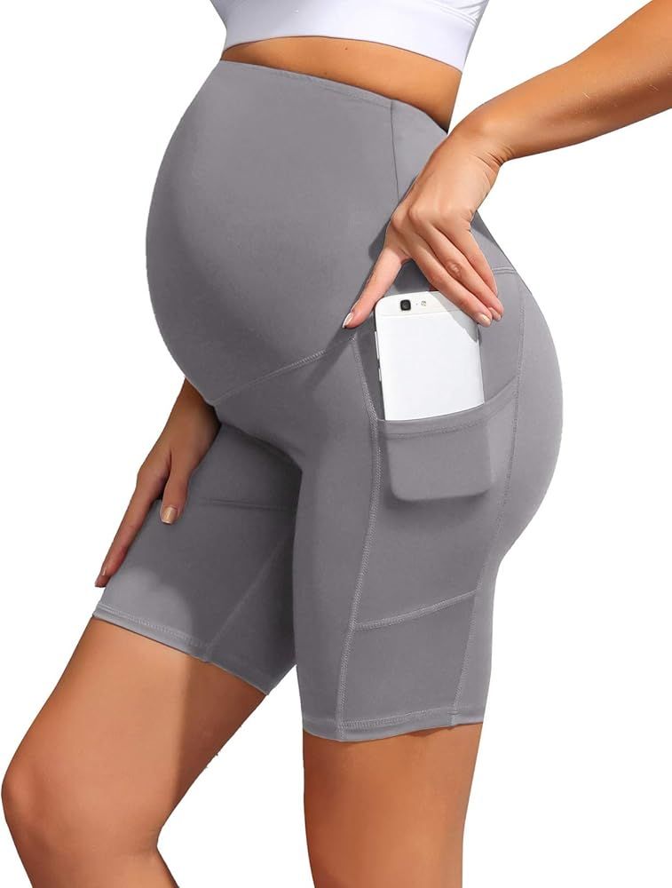 Maacie Maternity Workout Yoga Shorts 8" Exercise Shorts with Pockets U-Back | Amazon (US)