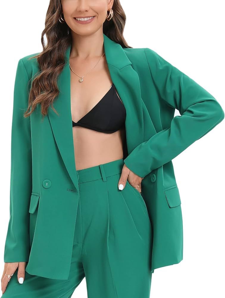 Women's Oversized Double-Breasted Suit Blazer Jacket Long Sleeve Casual Boyfriend Style Work Offi... | Amazon (US)