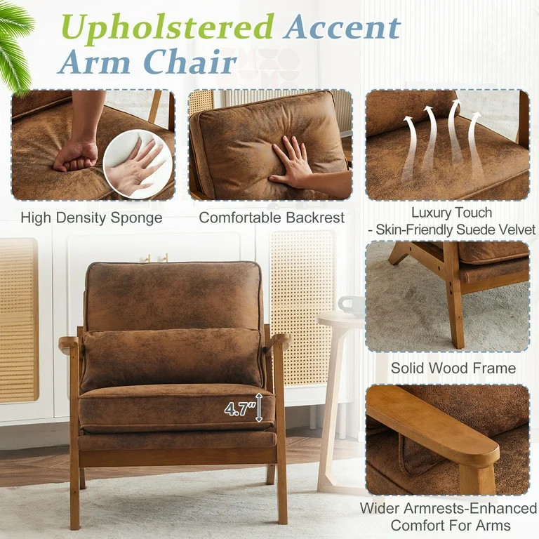 Ktaxon Accent Chair Suede Upholstered Armchair, Reading Club Chair with Pillow for Living Room Be... | Walmart (US)