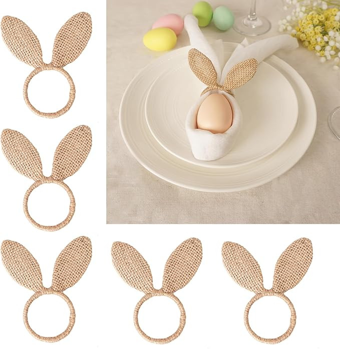 Easter Napkin Rings Set of 6, Burlap Jute Bunny Ear Napkin Rings, Rabbit Ear Napkin Ring Holders ... | Amazon (US)