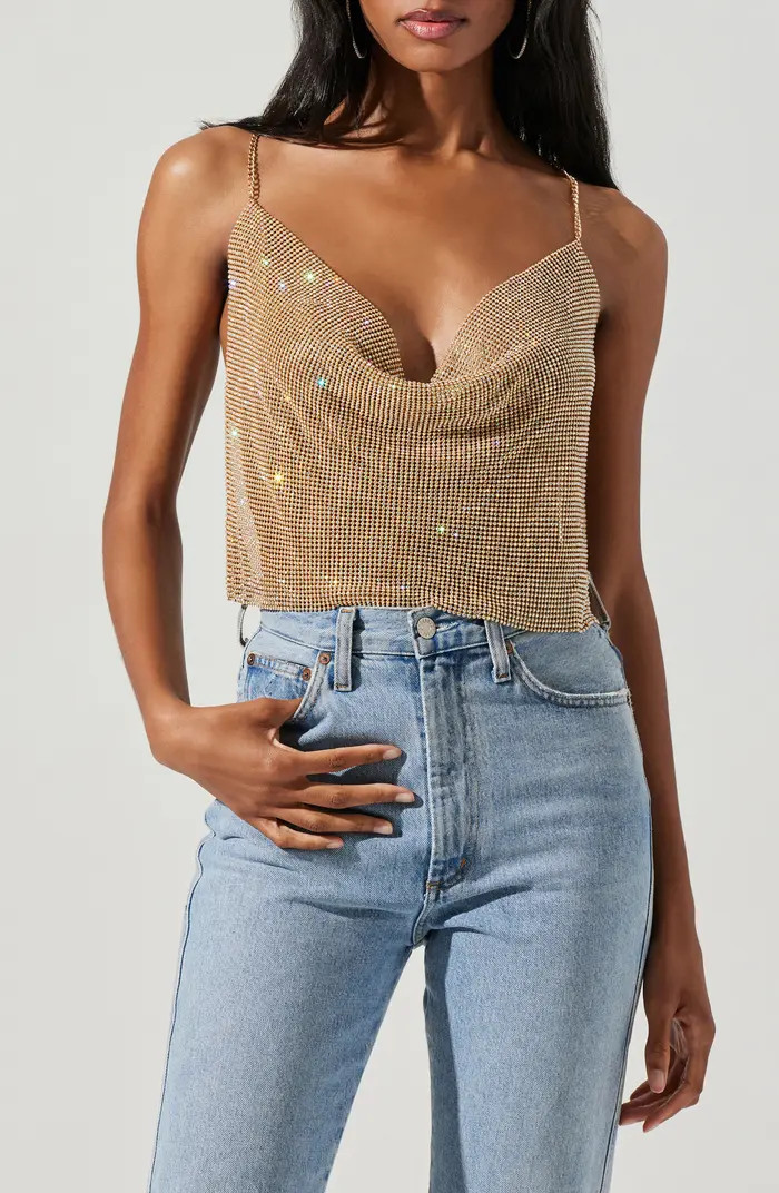 ASTR the Label Mika Rhinestone Metallic Mesh Top | Nordstromrack | Nordstrom Rack