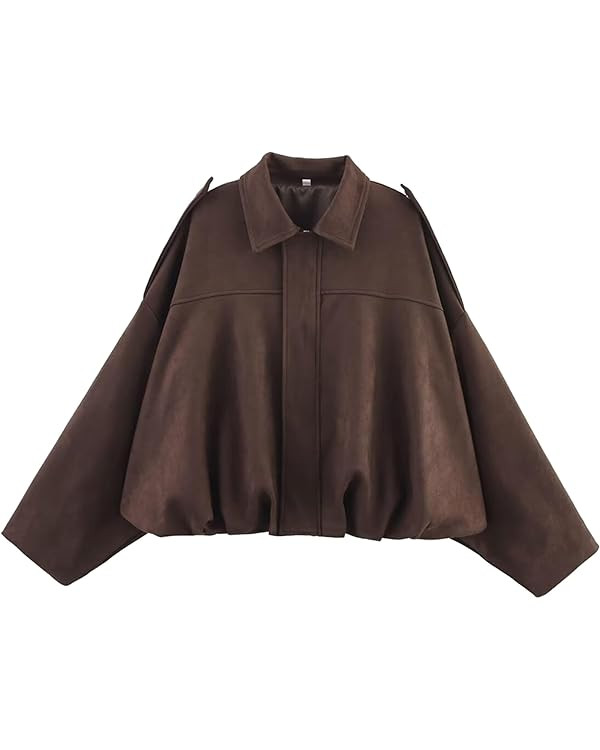 Women's Faux Suede Bomber Jacket Oversized Pilot Coats Fall Lapel Zip Up Motorcycle Streetwear Ou... | Amazon (US)