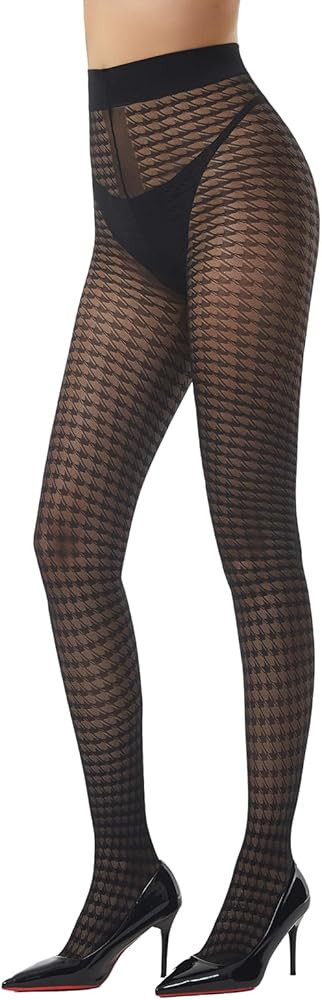 Patterned Tights for Women High Waist Pantyhose Black Sheer Stockings 15D | Amazon (US)
