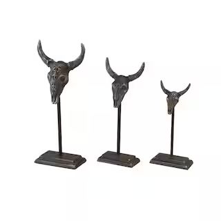 Grey Metal Eclectic Bull Sculpture (Set of 3) | The Home Depot
