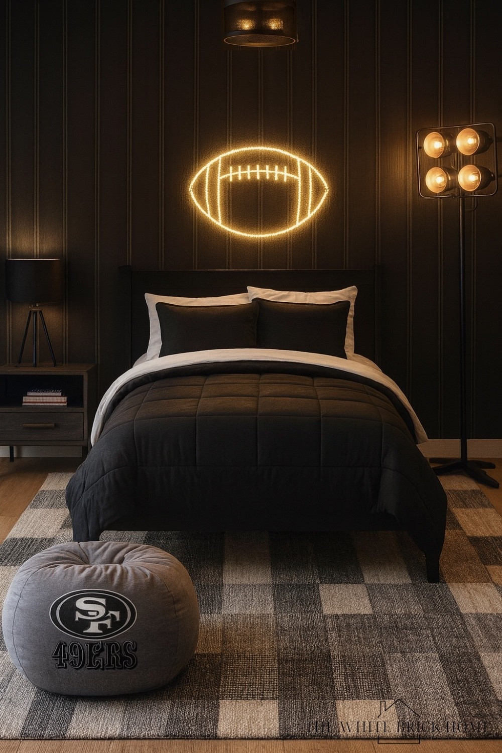 This modern sports themed bedroom combines bold black with warm, glowing accents for a stylish, game day ready space any teen would love! 

Teen, teen boy, teen boy bedroom, bedroom, boys room decor, boys room design, boys room black, football, football themed bedroom idea, football decor, boys room sports theme, black moody bedroom, boys room wall art, boys room decor, boys room bedding, boys room bed, boys room rug, boys room bean bag, boys room nightstand, pottery barn teen, Wayfair, Amazon 

#LTKGiftGuide #LTKKids #LTKHome