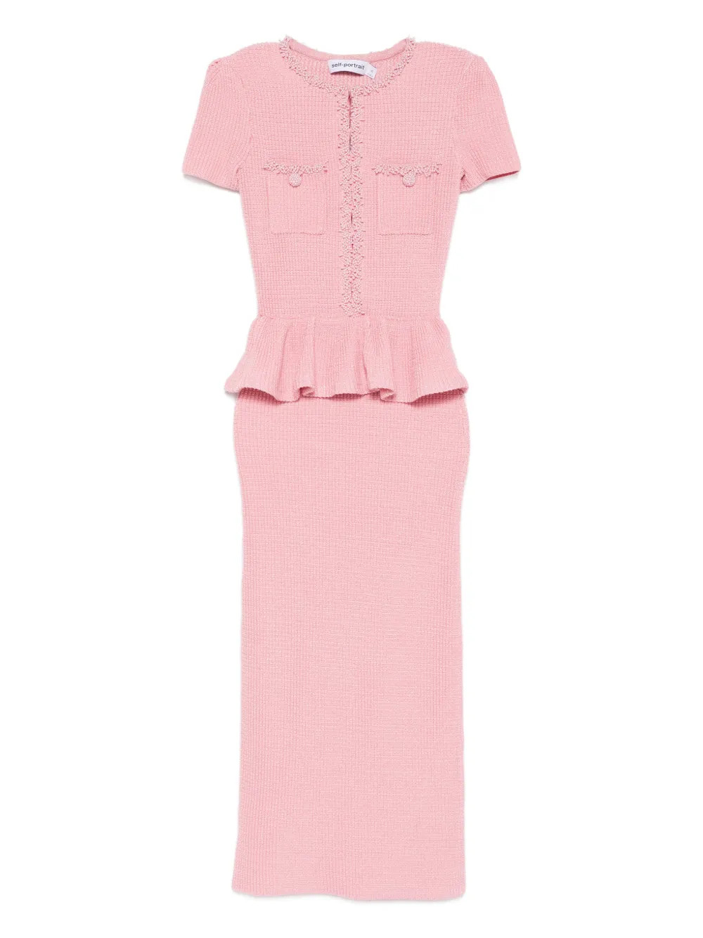 Self-Portrait Peplum Midi Dress | Pink | FARFETCH | Farfetch Global