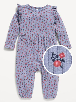 Long-Sleeve Ruffle-Trim Ribbed Jumpsuit for Baby | Old Navy (US)