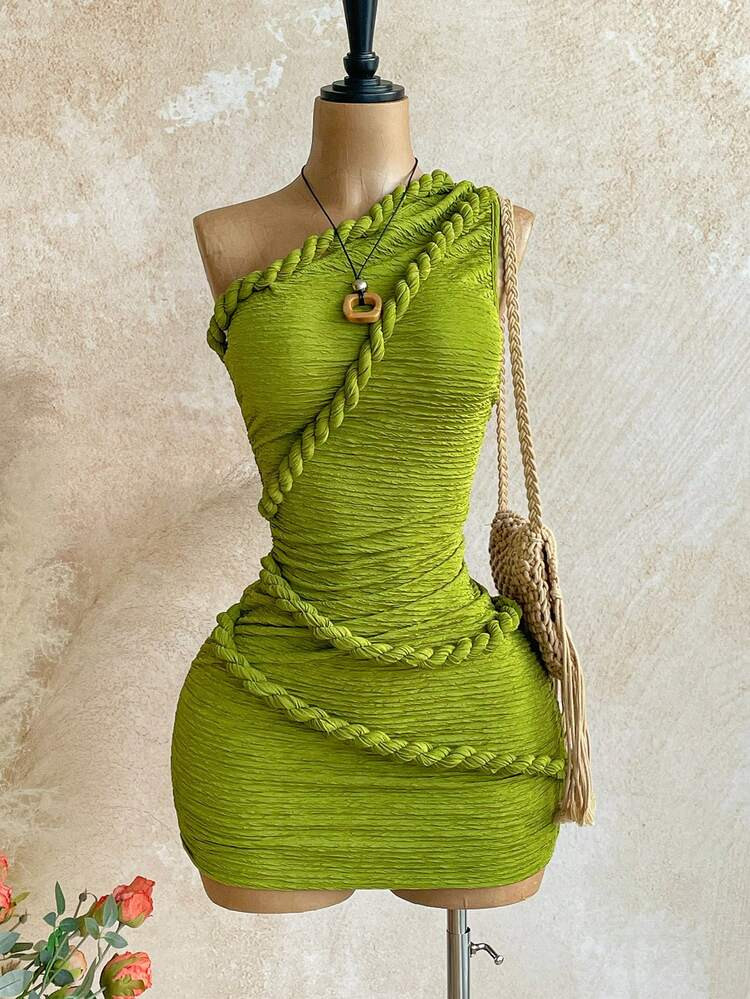 Soleia New Vacation Twist Strap Bodycon Mini Dress, Bohemian, Boho, Vacation, Fall Women Clothes,... | SHEIN
