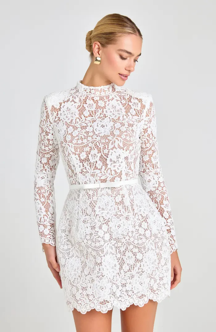 NADINE MERABI Addison Long Sleeve Lace Overlay Cocktail Minidress | Nordstrom | Nordstrom