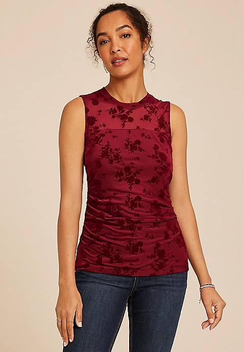 Floral Velvet Burnout Tank Top | Maurices