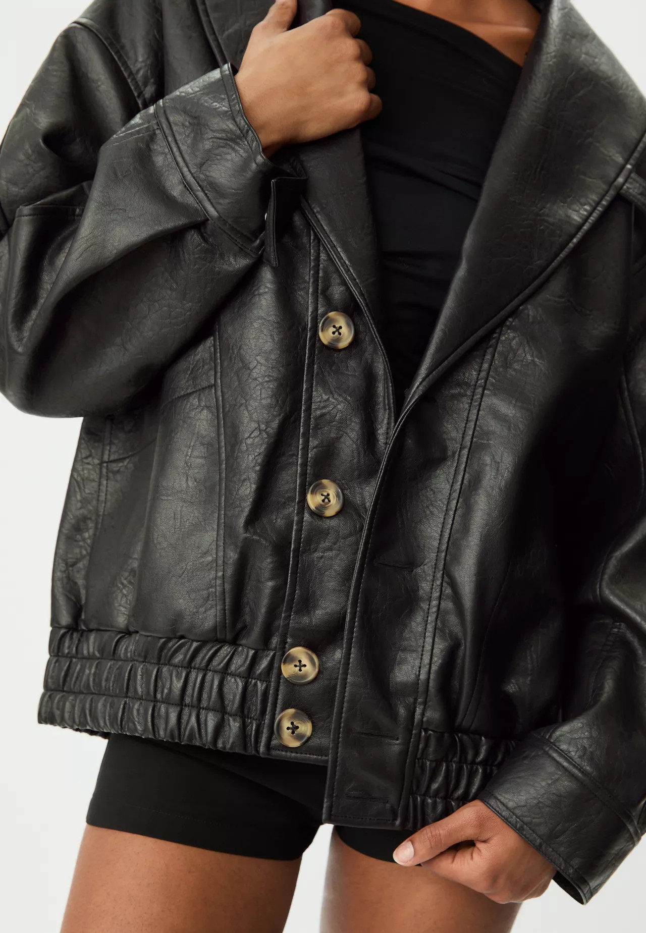 Leather effect jacket with contrast collar | Stradivarius (UK)