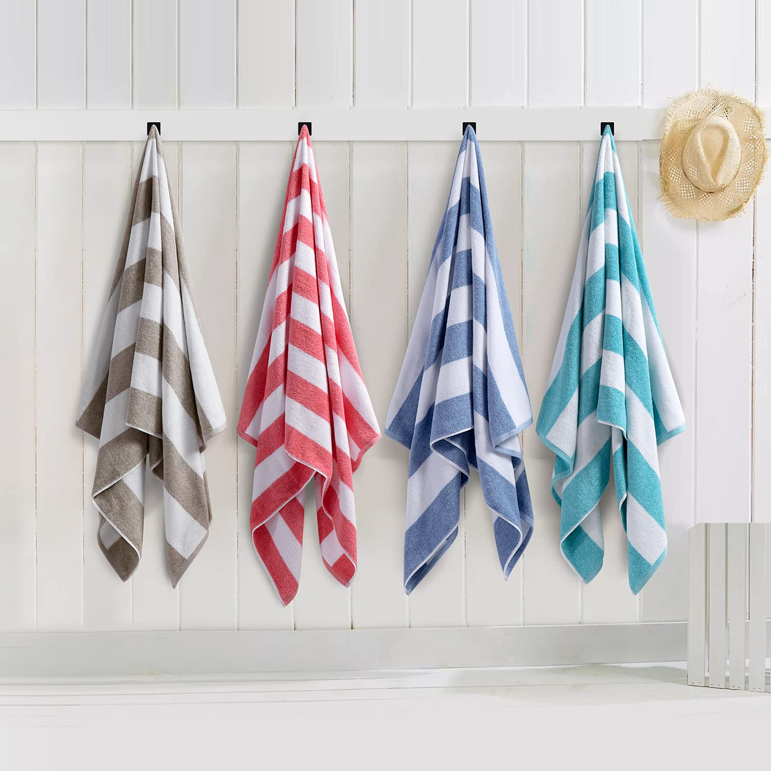 CLOWOOD Plush Oversized Beach Towel - Bamboo Cotton 32 x 64 Inch Large Thick Blue Striped Cabana ... | Amazon (US)