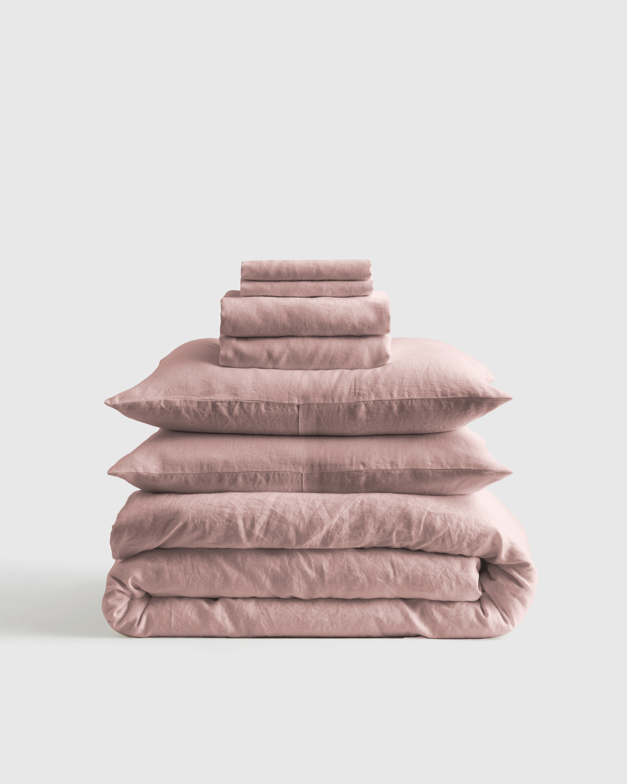 Quince | European Linen Deluxe Bedding Bundle in Dusty Mauve, Size Queen | Quince