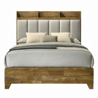 Transitional Brown Finish 1Pc Bed Upholstered Headboard USB Ports Wooden Bedroom Furniture | Wayfair North America