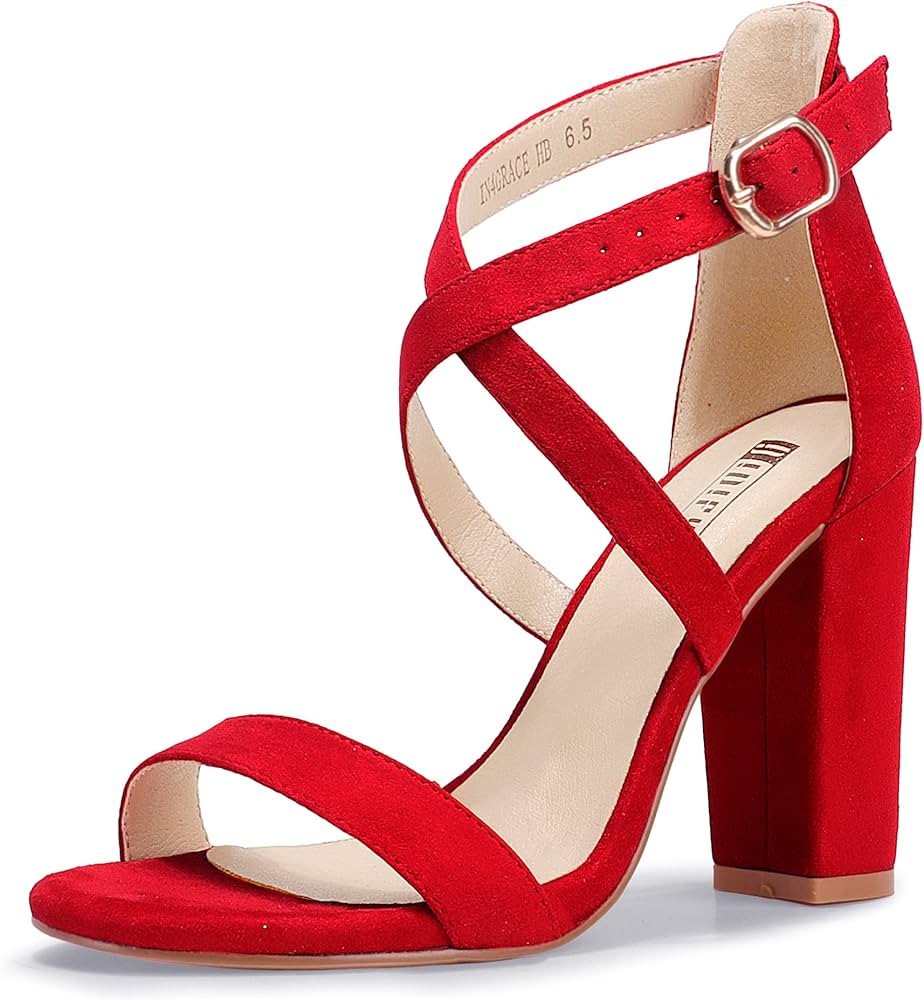 IDIFU Women's Chunky High Heel Sandal Strappy Open Toe Ankle Strap Dress Shoes for Women Bridesma... | Amazon (US)