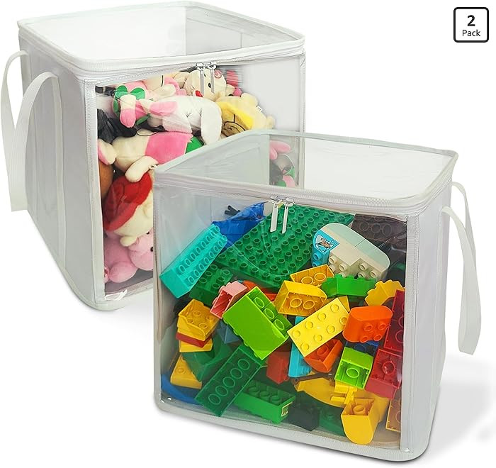 holay 2 Pack Storage Bins PVC Boxes with Transparent Lid & Handles - Durable & Foldable - Multi-P... | Amazon (US)