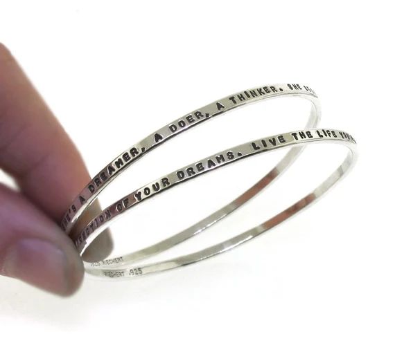 Bangle Bracelet, personalized silver bangle bracelets for women, hand stamped sterling silver bra... | Etsy (US)