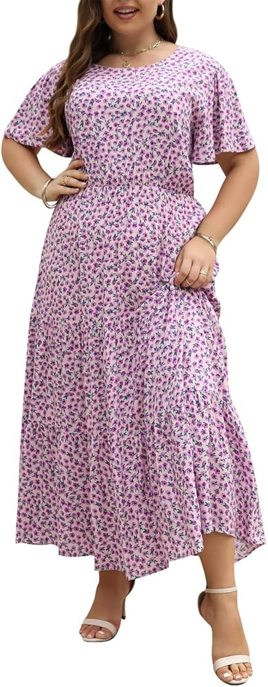 Nemidor Plus Size Maxi Dresses for Curvy Women Summer Casual Boho Ditsy Floral Print Layered Flar... | Amazon (US)