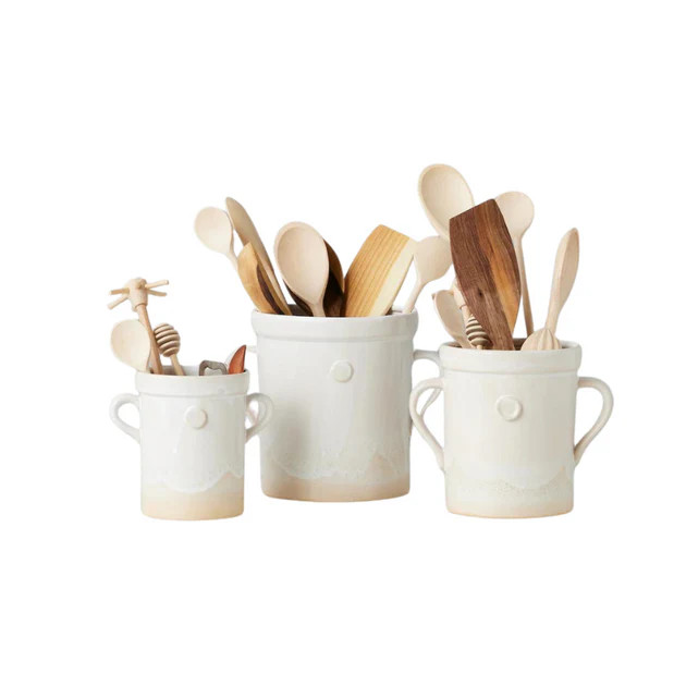 White Hand Thrown Crock and Utensil Bundle | Cailini Coastal