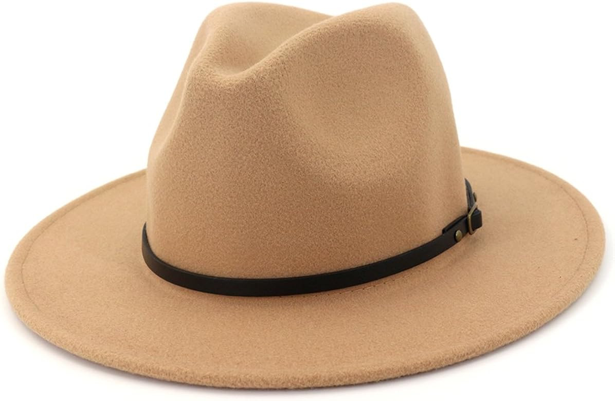 Women Wide Brim Wool Fedora Panama Hat with Belt Buckle | Amazon (US)