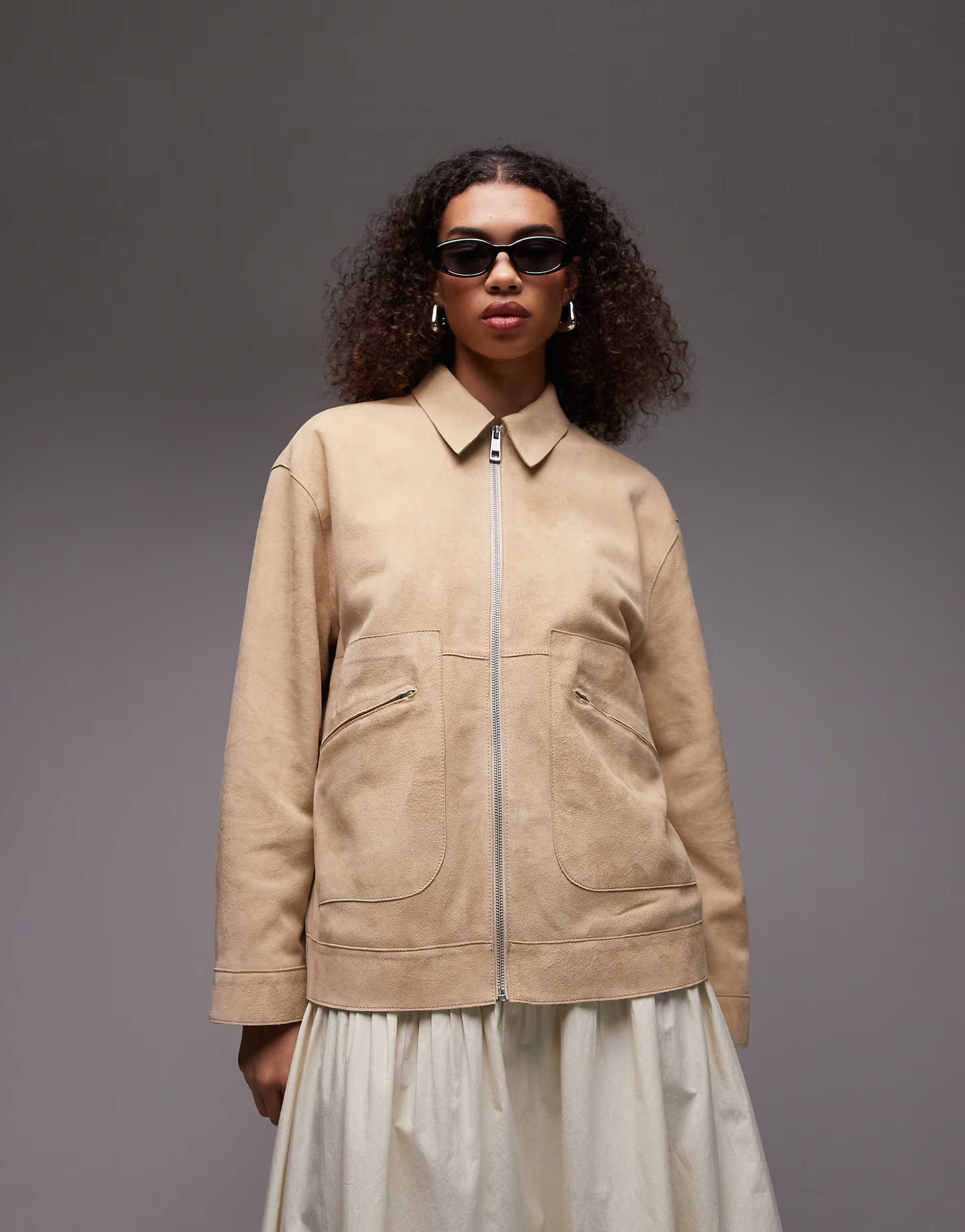 Topshop premium suede jacket with seam detail in buttermilk | ASOS (Global)