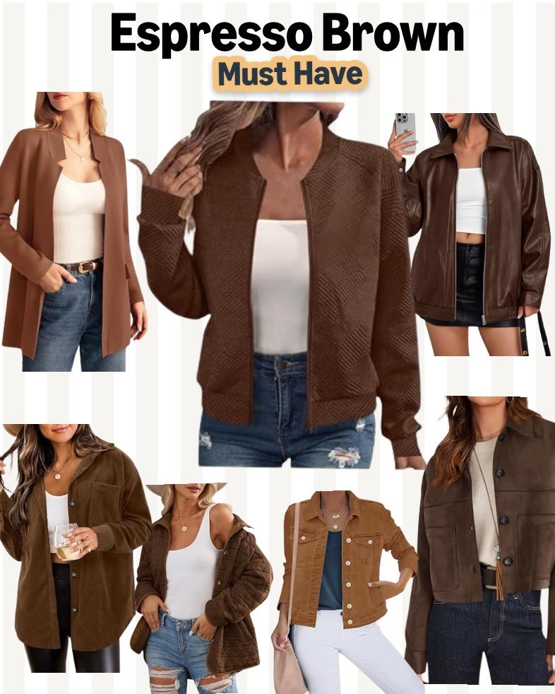 That’s that Me Espresso! ☕️ or YOU espresso! Fall’s hottest color - loving it in jacket form. All these are from Amazon! Make it pop with a white under layer! 

#LTKStyleTip #LTKSeasonal
