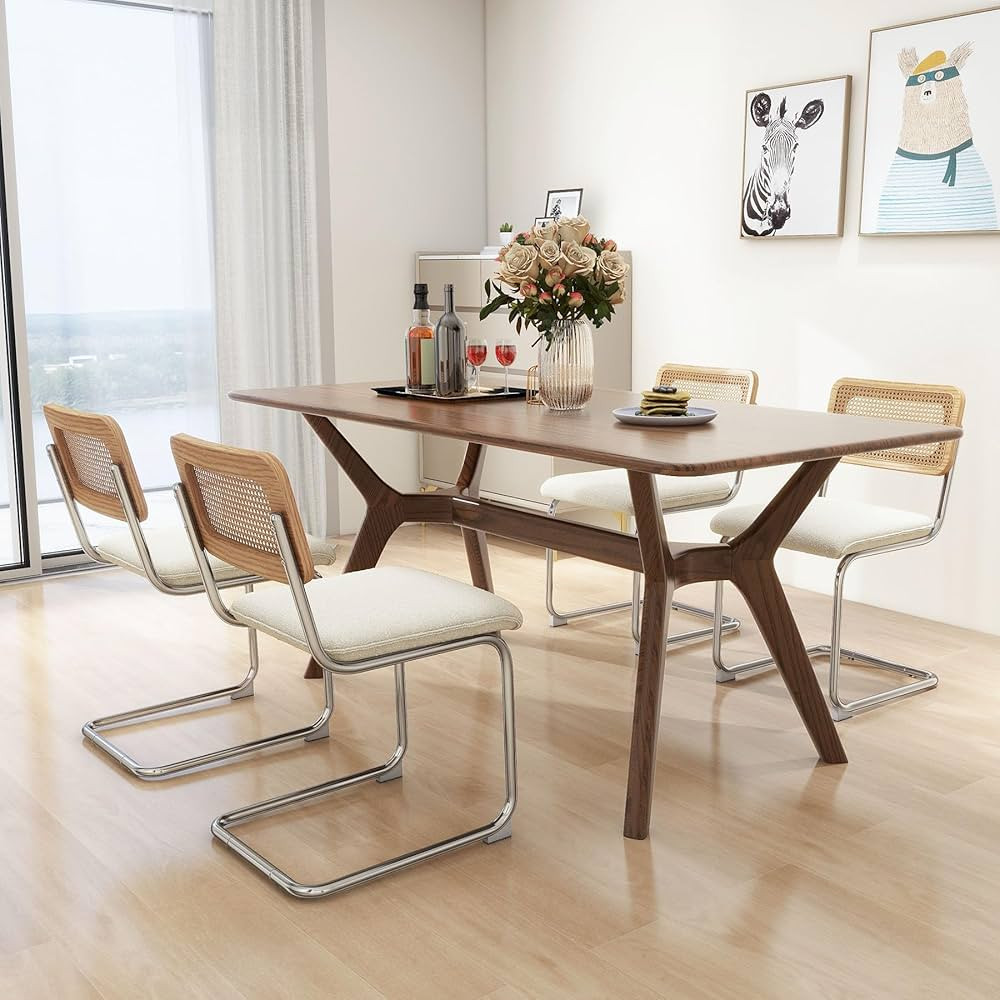 SWHSE Rattan Dining Chairs Set of 4, Upholstered Boucle Mid-Century Modern Dining Chairs Set of 4... | Amazon (US)