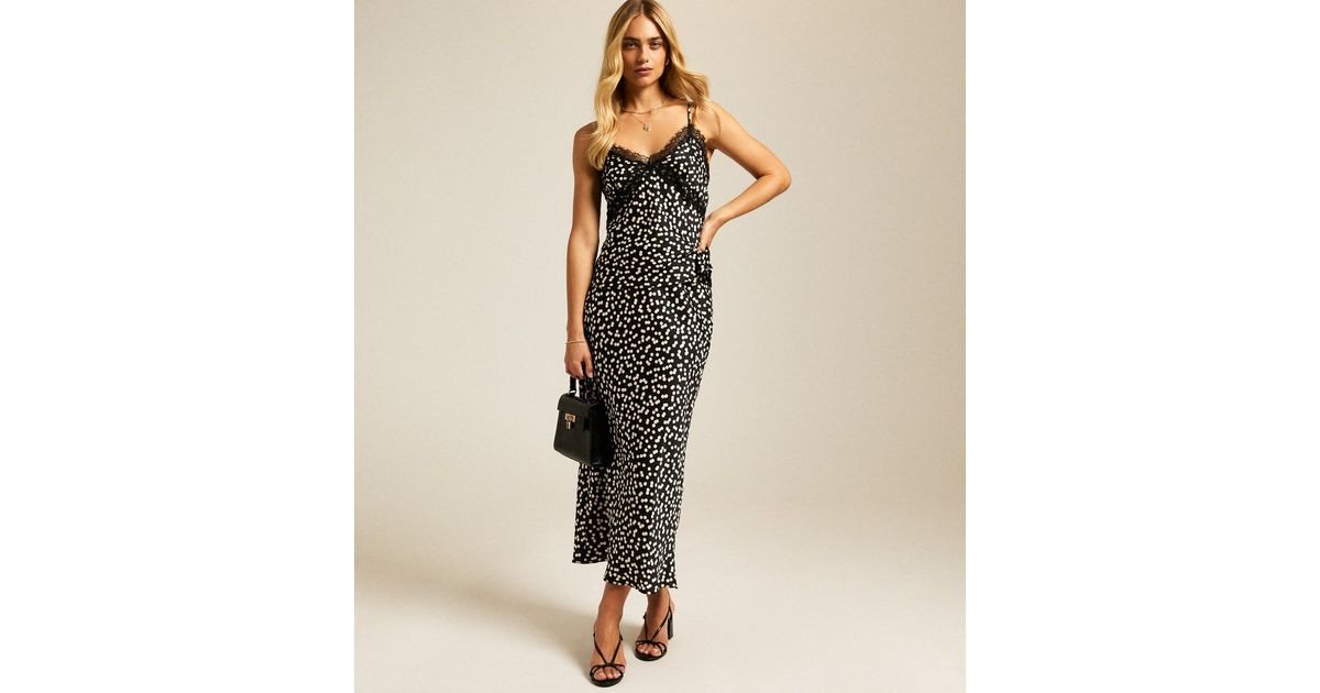 Black Polka Dot Print Satin Midi Skirt | New Look | New Look (UK)