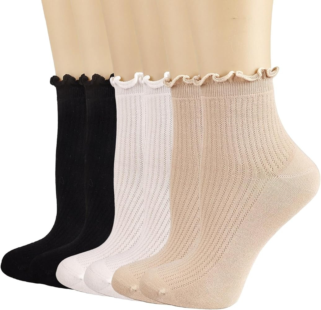 Mcool Mary Womens Ruffle Socks Breathable Casual Cotton Frilly Cute Knit Cotton Lettuce Trim Ankl... | Amazon (US)