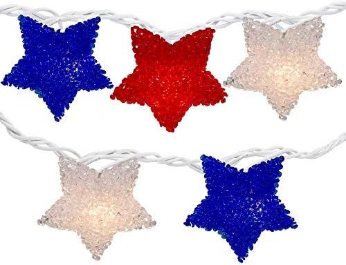10-Count Red and Blue Fourth of July Star String Light Set, 7.25' White Wire | Amazon (US)