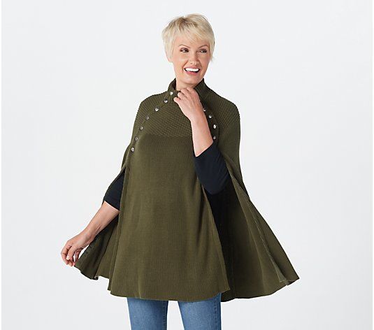 G.I.L.I. Sweater Cape with Button Detail | QVC