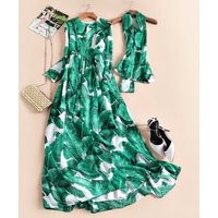 high quality long-sleeve banana leaf elegant full print dress spring summer dres | Bonanza (Global)