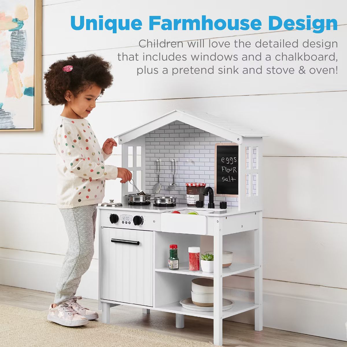 Best Choice Products Farmhouse Play Kitchen Toy for Kids w/ Chalkboard, Storage Shelves, 5 Access... | Target