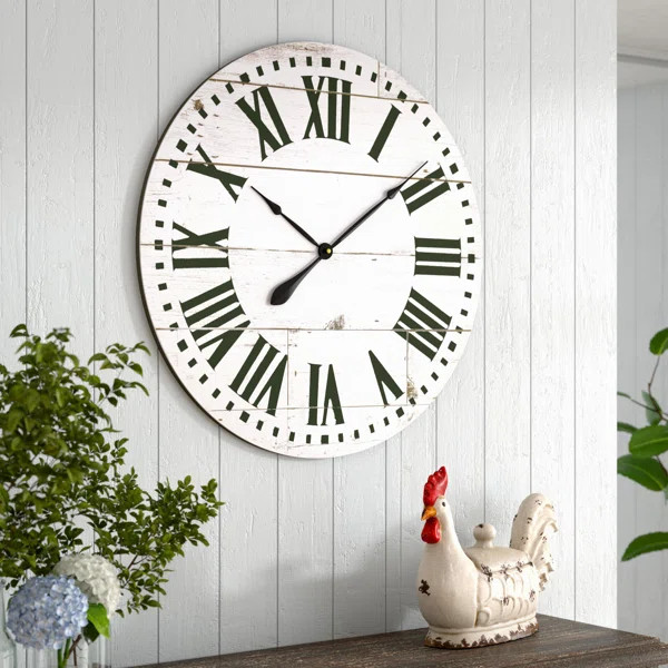 White/Black Oversized Caoimhe French Country with Shiplap Face 30" Wall Clock | Wayfair North America