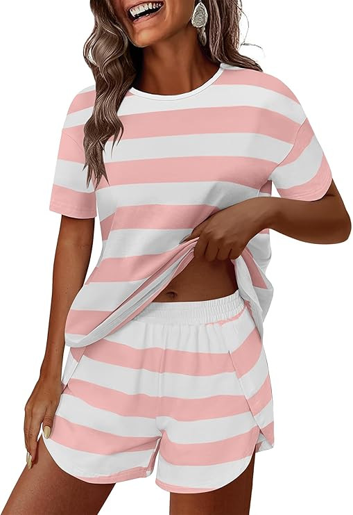 ANRABESS Womens Striped Pajamas Sets 2026 Summer 2 Piece Lounge Matching Short PJ Set Side Split ... | Amazon (US)