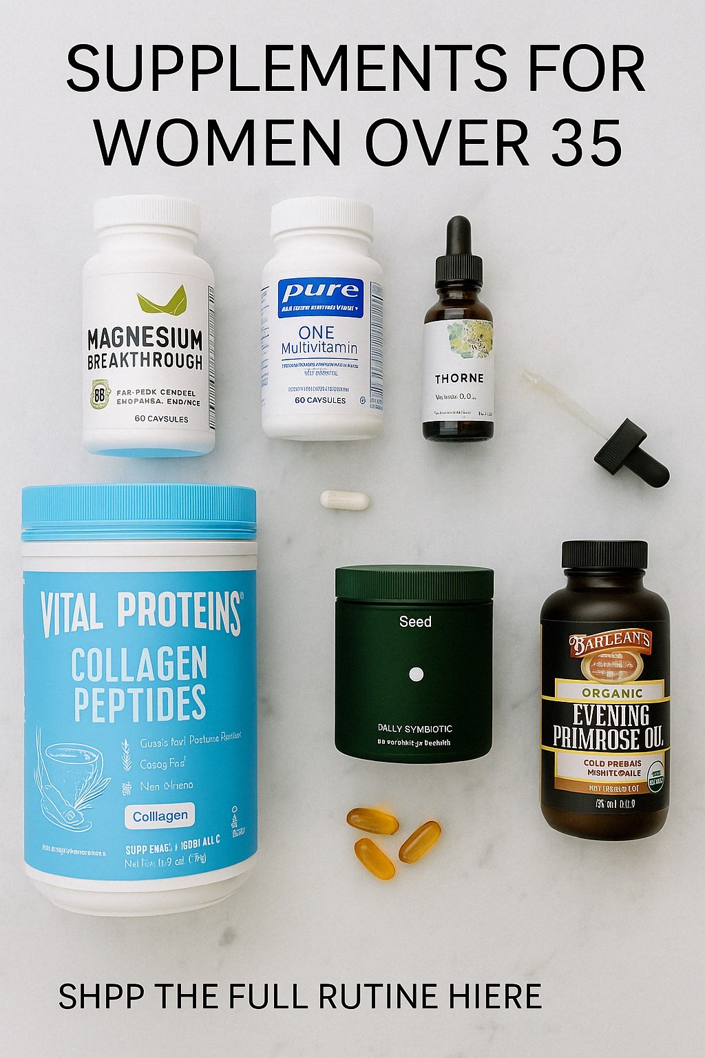 Supplements Every Woman Over 35 Should Be Taking—Backed by Science, Loved by Wellness Girls

As I hit 40, my focus shifted from “looking good” to feeling incredible—with hormone balance, energy, skin glow, and long-term vitality. I wanted results without synthetic junk or shady ingredients, so I rebuilt my entire supplement routine from the ground up.

Here’s my clean, expert-backed daily supplement lineup—designed for women 35+ focused on longevity, hormone health, and beauty from the inside out.

Morning:
• Multivitamin – Pure Encapsulations O.N.E. (methylated, no fillers)
• Vitamin D3/K2 – Thorne drops for immunity + bone support
• Omega-3s – Rosita cod liver oil or Complement algae-based DHA/EPA
• Collagen – Vital Proteins or Ancient Nutrition, stirred into coffee
• Probiotic – Seed Daily Synbiotic (my skin + digestion changed)

Midday / Afternoon:
• Magnesium – Magnesium Breakthrough or Thorne Bisglycinate for energy, mood, and sleep
• Longevity Support – Wonderfeel Youngr™ NMN (skin, brain, cellular health)
• Adaptogens – Anima Mundi or Moon Juice SuperYou for hormone balance + energy

Evening:
• Evening Primrose Oil – Barlean’s Organic for skin, PMS & hormones
• Optional Magnesium – L-Threonate (Neuro-Mag) for deep sleep and brain detox

Everything I take is:
• Third-party tested
• Free from GMOs, gluten, dairy, and synthetic additives
• Recommended by functional medicine doctors

Save or shop below if you’re rebuilding your stack too!
#SupplementsForWomen #Over35Health #HormoneBalance #CleanWellness #LongevityStack #DailySupplements #BiohackingBeauty #FemaleHealth #CleanBeautyFromWithin #SeedProbiotics #ThorneHealth #MagnesiumBreakthrough #PureEncapsulations #CollagenGlow #VitalProteins #HealthyHormones #AntiInflammatoryLiving #NonToxicLiving #LTKWellness 

#LTKOver40