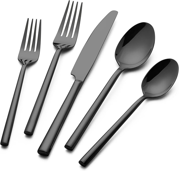 Alata Potter Black 20-Piece Forged Silverware Set with Utensil-Serving Set, Service for 4, Stainl... | Amazon (US)