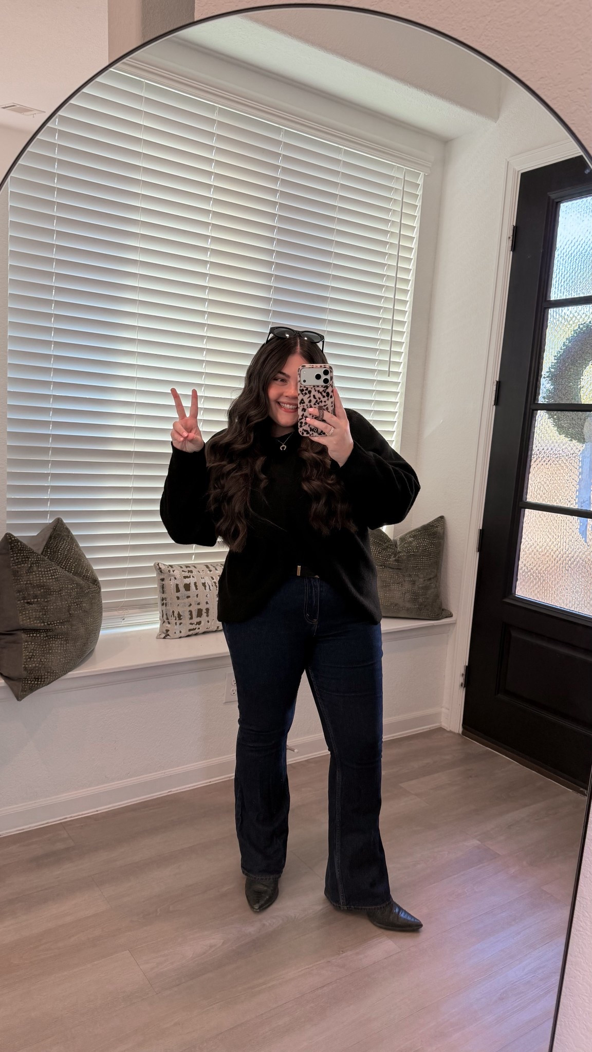 Boot cut jeans. Asymmetrical sweater. Amazon fashion. Western outfit. Western style. Western inspo. Western belt.

#LTKgrwm #LTKMidsize #LTKootd