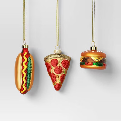 Christmas Gift Ornament Set 3pc Glass Pizza/Burger/Hot Dog - Wondershop™ | Target