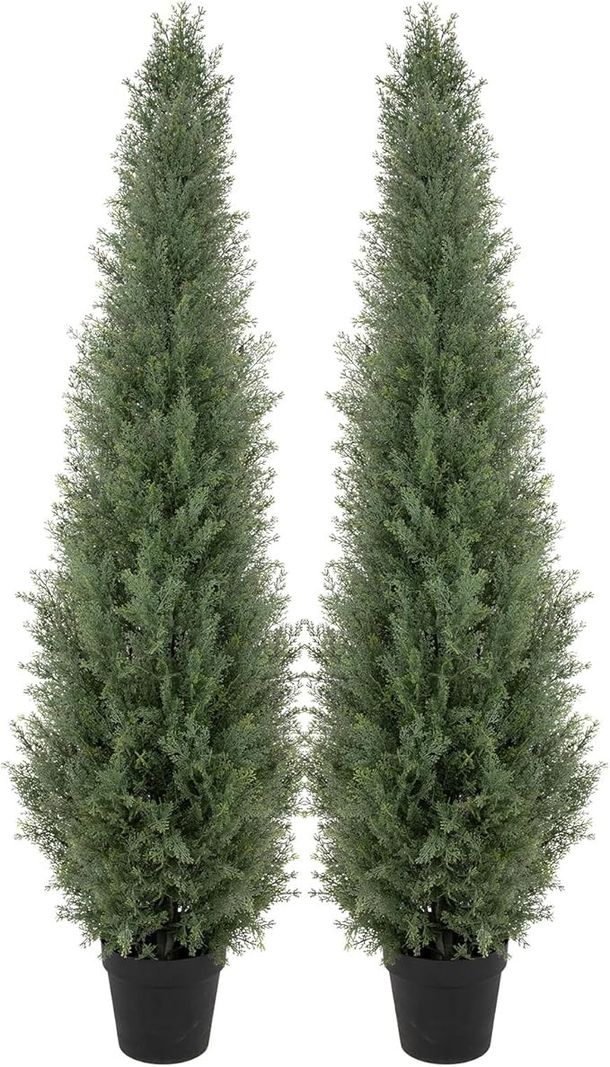 Bellacat 5ft UV Resistant Artificial Topiary Trees Outdoor, 60in Faux Cedar Tree with Full & Real... | Amazon (US)