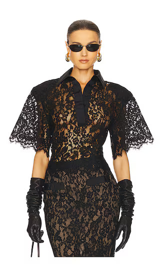 The Lace Shirt With Shoulder Pad in Black | Revolve Clothing (Global)