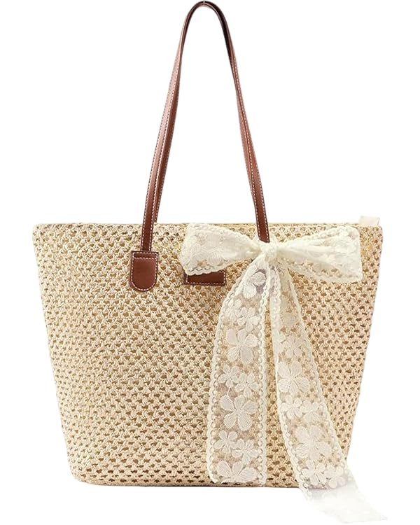 Straw Beach Tote Bag Handmade Large Shoulder Purse For Women(brown) | Light woven straw material,... | Amazon (CA)