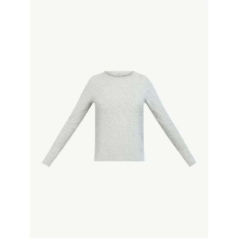 Free Assembly Women's Ribbed Crewneck Top with Long Sleeves - Walmart.com | Walmart (US)