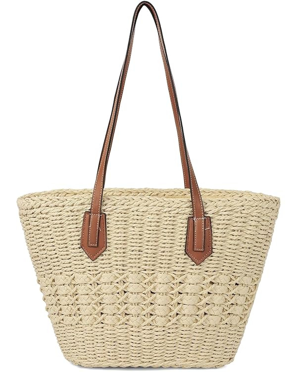 Women's Straw Shoulder Bag Large Rattan Woven Totes Summer Travel Beach Handbag Handmade Top Hand... | Amazon (US)
