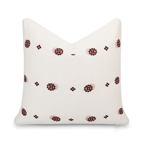 Crumbs Home Modern Farmhouse California Casual Indoor Outdoor Throw Pillow Cover, 20"x20" Water Repellent for Patio, Backyard, Couch, Earth Tone Rust Orange Ivory Cream Embroidered Striped Dots | Amazon (US)