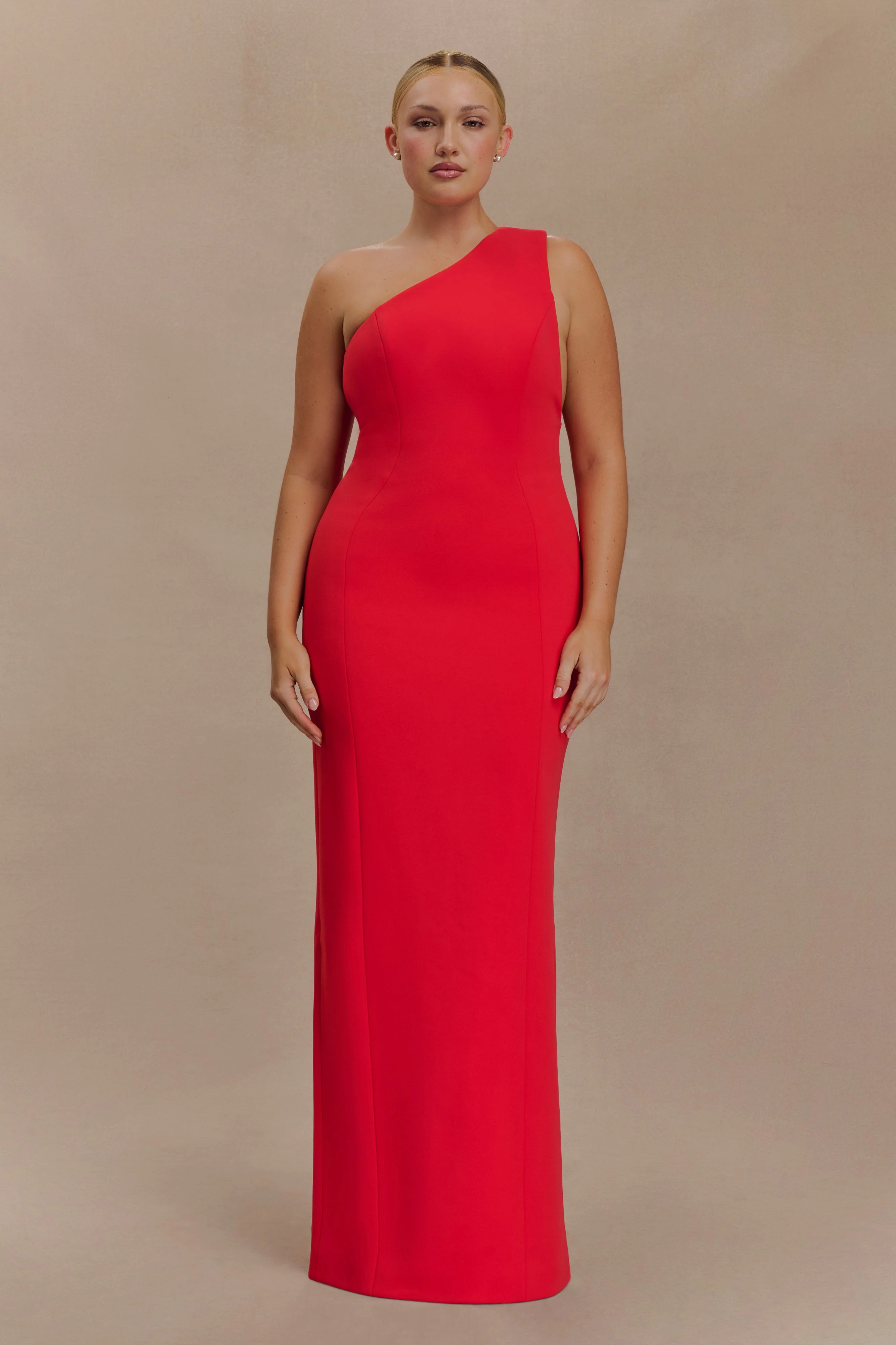 One Shoulder Crepe Maxi Dress - Red | MESHKI US